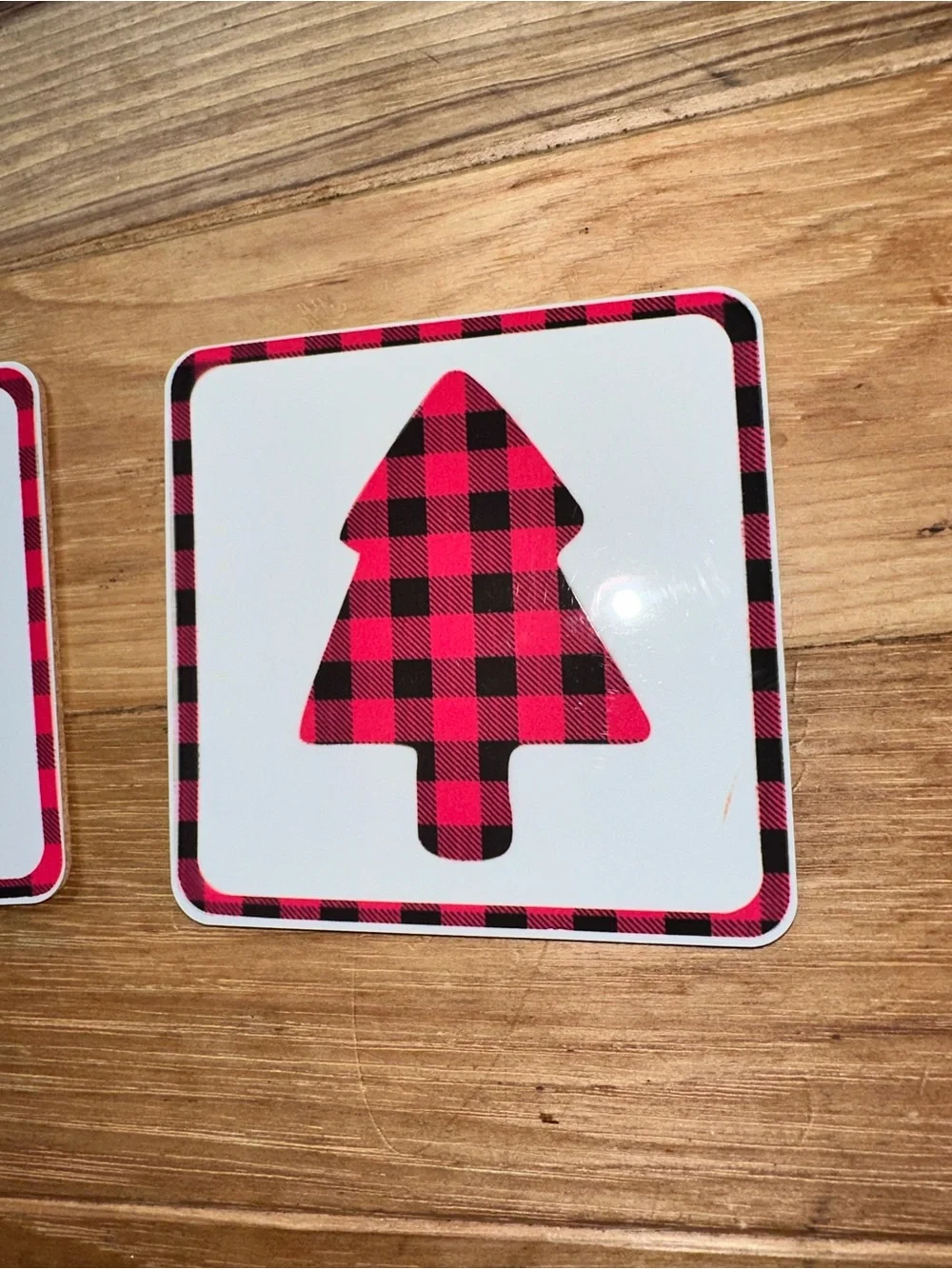 Holiday Plaid Icon metal top Coasters - Red and Black Christmas Set